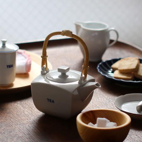 上出長右衛門窯 TEA字 角急須 小 九谷焼 染付 急須 磁器 茶器