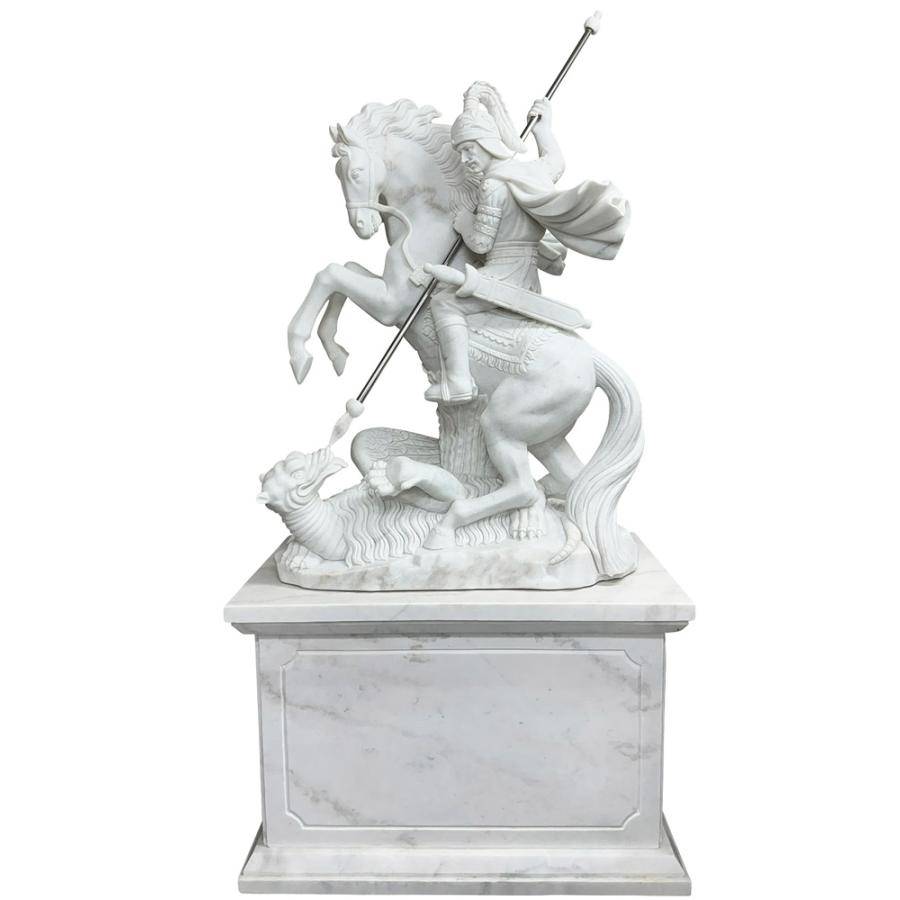 天然大理石彫刻 馬に乗る騎士とグリフォン H192cm 動物 馬 石像 戦士