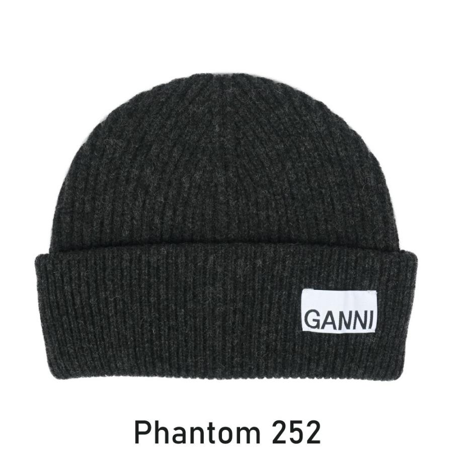 GANNI（ガニー） リブニットビーニー ロゴ入り ウール ニット帽 Wool