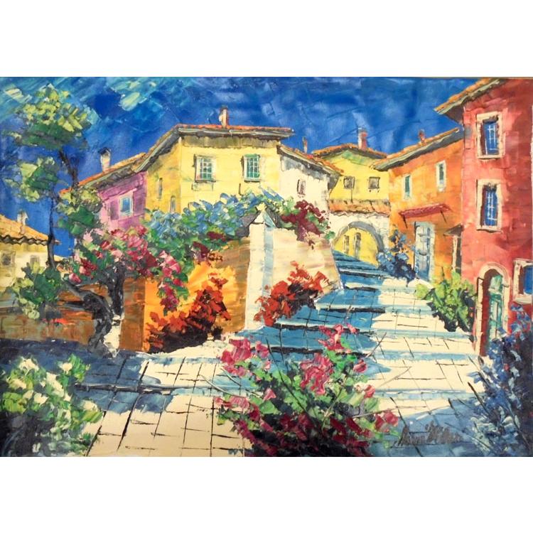 油絵 絵画 マルコ 作 イタリア風景・アヴルッツォの街 リビング