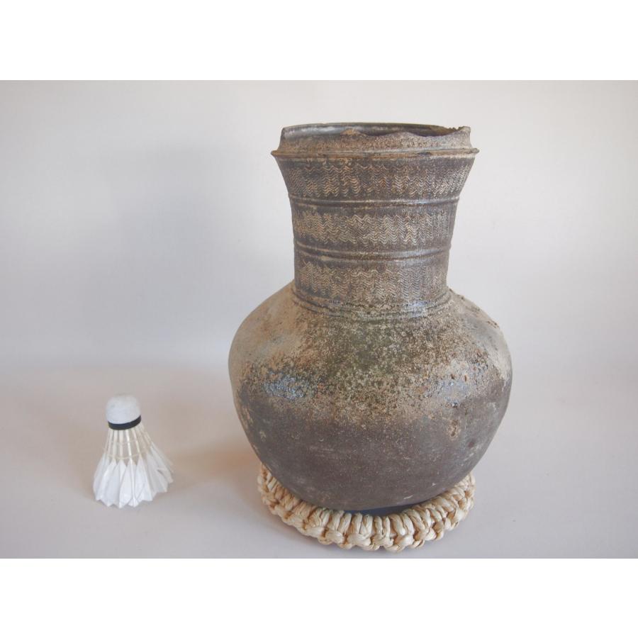 古墳時代 櫛歯波状紋 長頸壺30cm 焼締瓶 三国時代（新羅）5〜6世紀