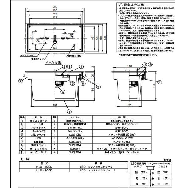 送料無料】クラコ「HLD-100F(フロスト)」厨房用フードライト耐熱耐湿型