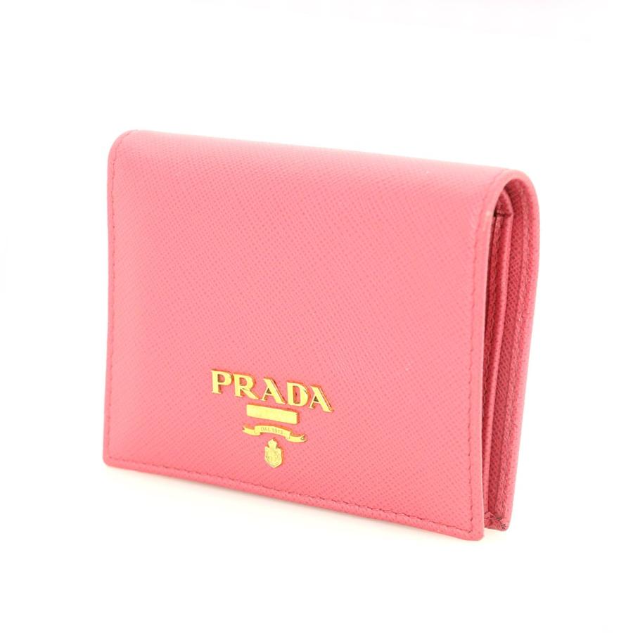 プラダ PRADA ピンク サフィアーノ ピンクコンパクト財布 二つ折財布