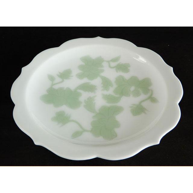 人間国宝 井上 萬二 白磁緑釉彫文 皿 本人作 : 古美術植松 - 通販