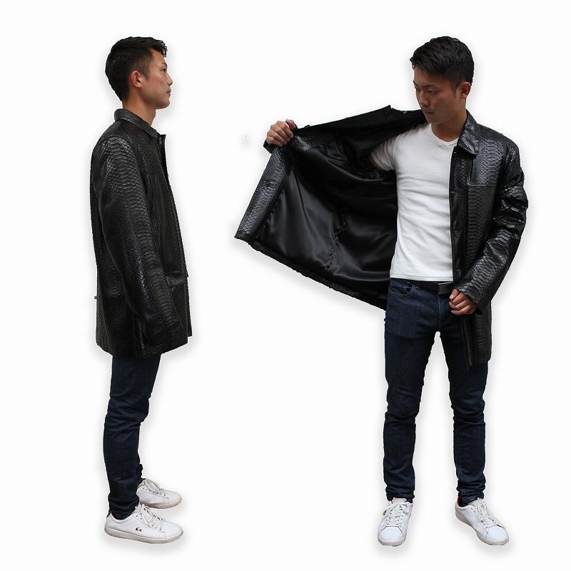 パイソン メンズ ステンカラーコート ステンカラージャケット 蛇革 本