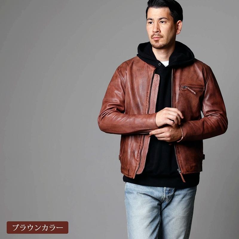 Mo-LAWS ライダースジャケット メンズ 本革 ゴート ダメージ加工 革