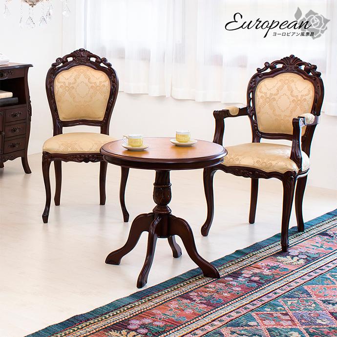 アンティーク風 サイドテーブル 木製 象嵌調 猫脚 クラシック