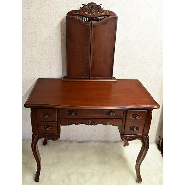 三面鏡セット ドレッサー セット 横幅90cm マホガニー 無垢材使用