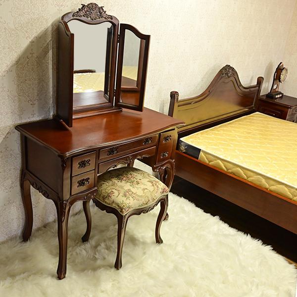 三面鏡セット ドレッサー セット 横幅90cm マホガニー 無垢材使用