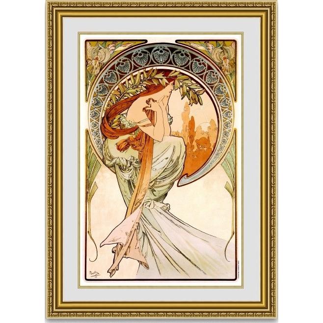 絵通販 ミュシャ 4つの芸術 詩歌 Poetry 額縁付き : 絵画販売のアート