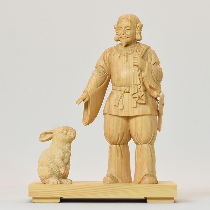 真作】 木彫 大作 (希少大作) 因幡の白うさぎ 大国主神像 中村清人 作