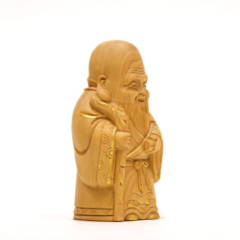 木彫り仏像 七福神之【寿老人】 柘植 金泥付 高さ8.5cm : 海宇工芸館