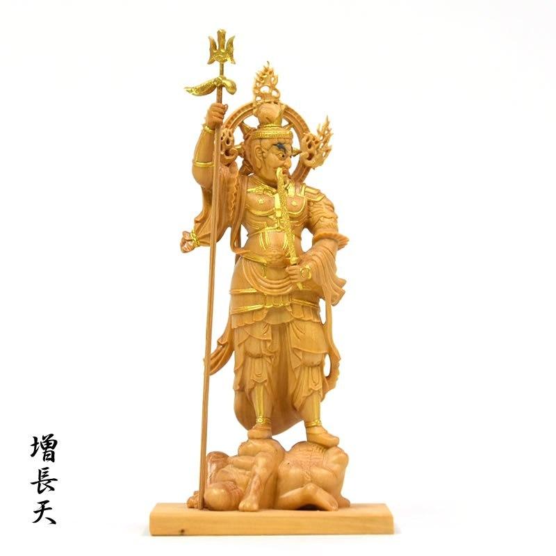 木彫り仏像-小仏 東寺形【四天王】セット 柘植金泥仕様 総高12.5cm