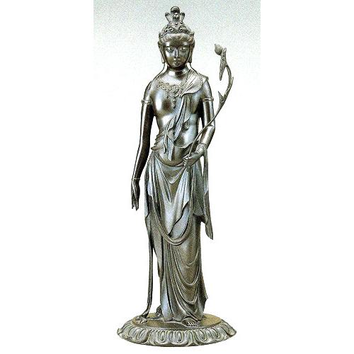 仏像 聖観音像 蓮台付 高村光雲原型 銅製 幅8×奥行8×高さ24cm t21-07