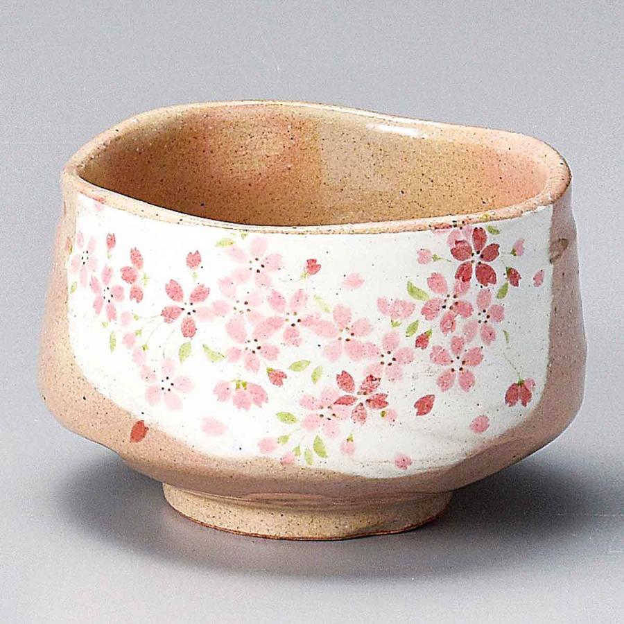 茶道 茶碗 美濃焼 抹茶 白化粧ピンク桜 陶器 茶器 和食器 春 ピンク