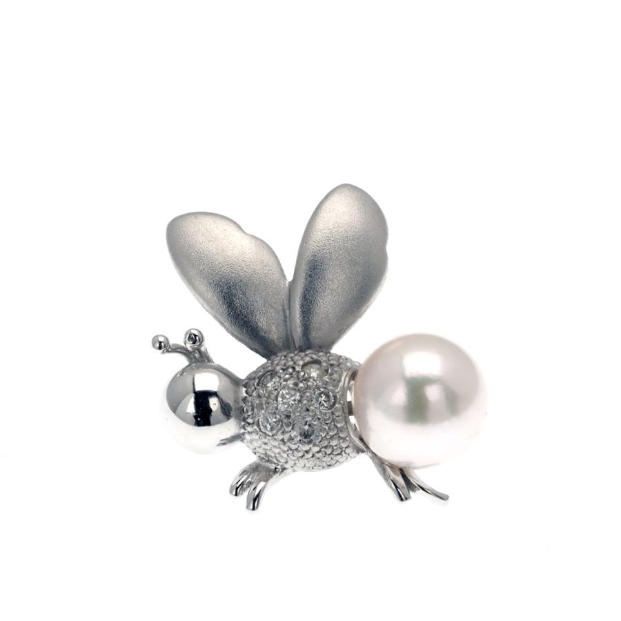 K14WG アコヤ本真珠 ミツバチ ピンブローチ タイタック タイピン 14金