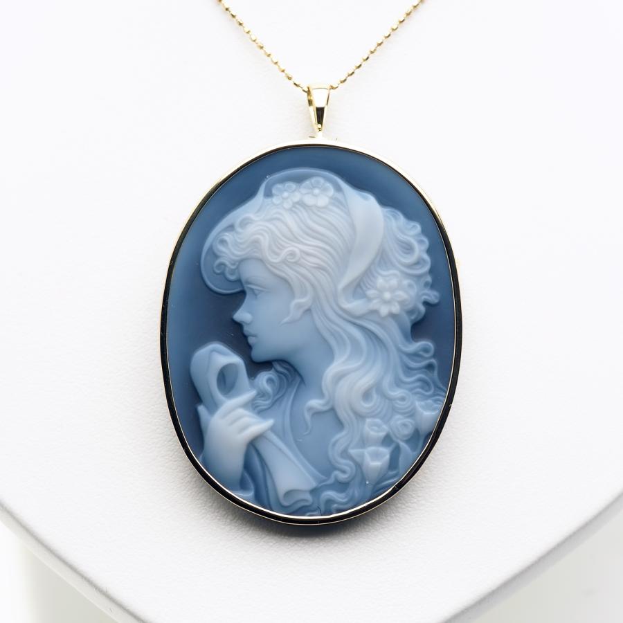 K18 メノウカメオ ペンダント ブローチ 35×45mm 18金イエローゴールド