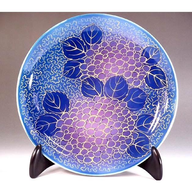 染錦金彩釉裏紅紫陽花絵飾り皿｜有田焼 陶芸作家 藤井錦彩作 : 有田焼