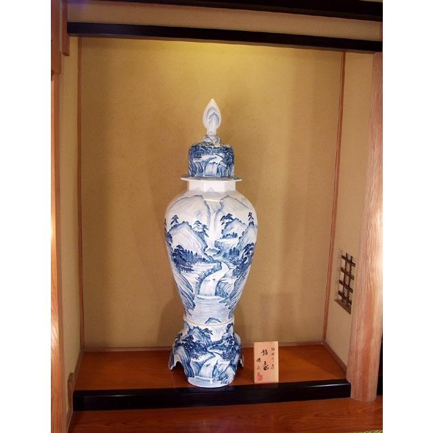 2028 有田焼 前山陶器 染錦山 庫山窯 金ラインの花柄模様 六角飾り壺