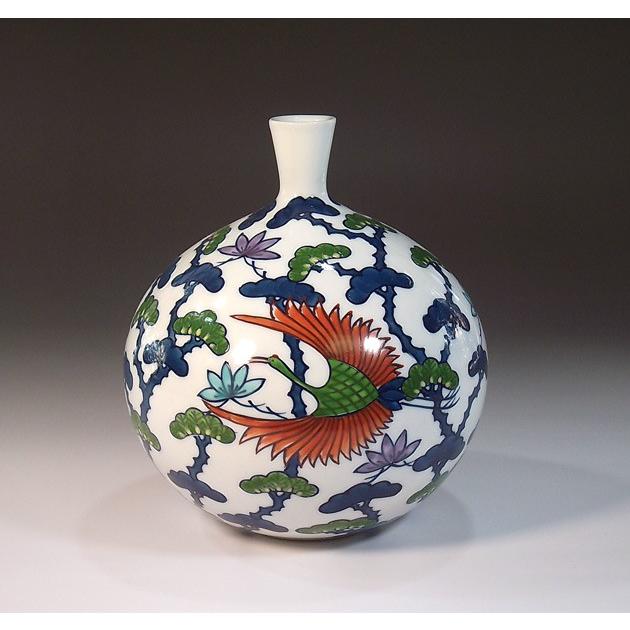 染錦松鶴文様花瓶｜有田焼 陶芸作家 藤井錦彩作 : 有田焼 藤井錦彩窯