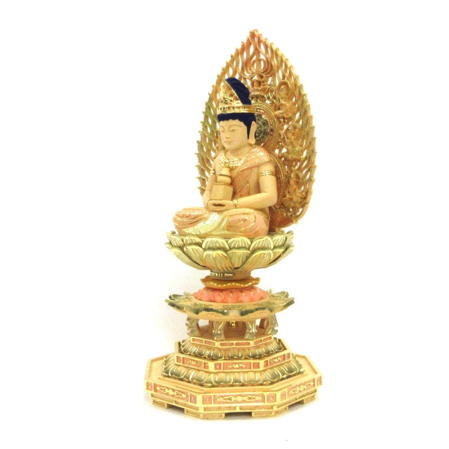 仏像 弥勒菩薩 座像 塔持 2.5寸 飛天光背 八角台 桧木彩色 : 栗田