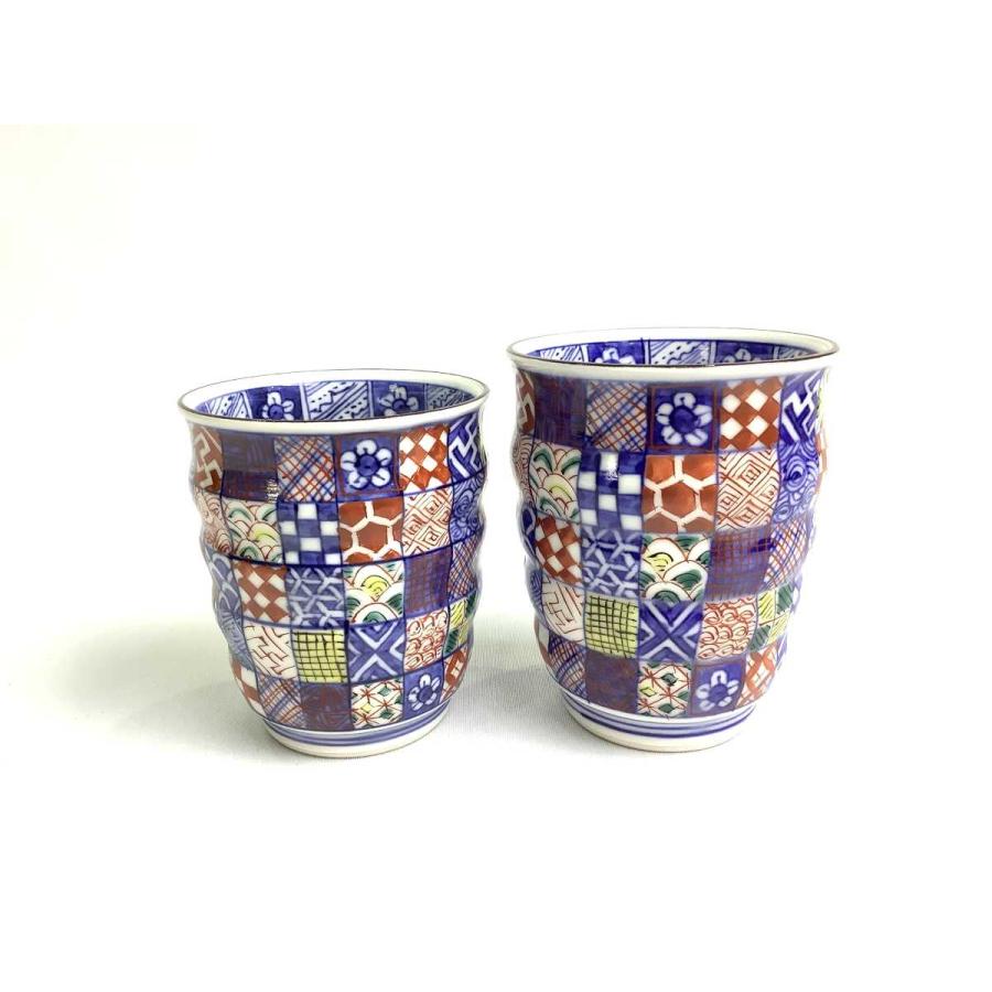 京焼・清水焼 矢野正三（碧黄石窯） 桝色小紋組湯呑 : 京焼・清水焼