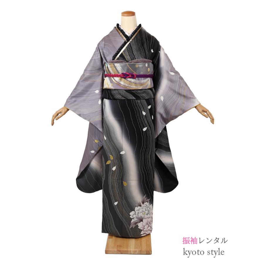 振袖レンタル 成人式 フルセット 黒 グレー 結婚式 パーティー 卒業式