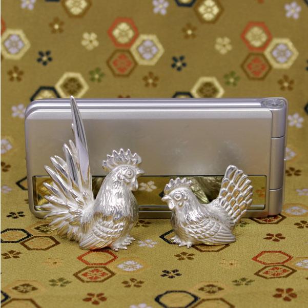 置物 干支（銀製）酉・鶏・にわとり・ニワトリ チャボ 雄 大 : 京都