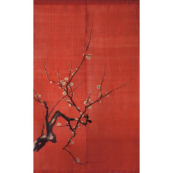 麻のれん 「梅」 漆染めのれん のれん 本麻 万葉舎 ロング丈 日本製