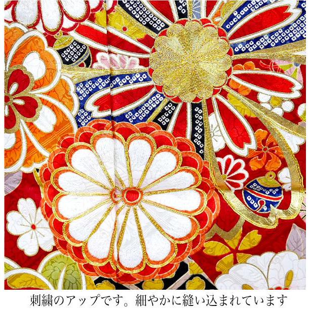 仕立て付き 正絹 振袖 f-424-t 菊 桜 赤 レッド 古典柄 成人式 卒業式