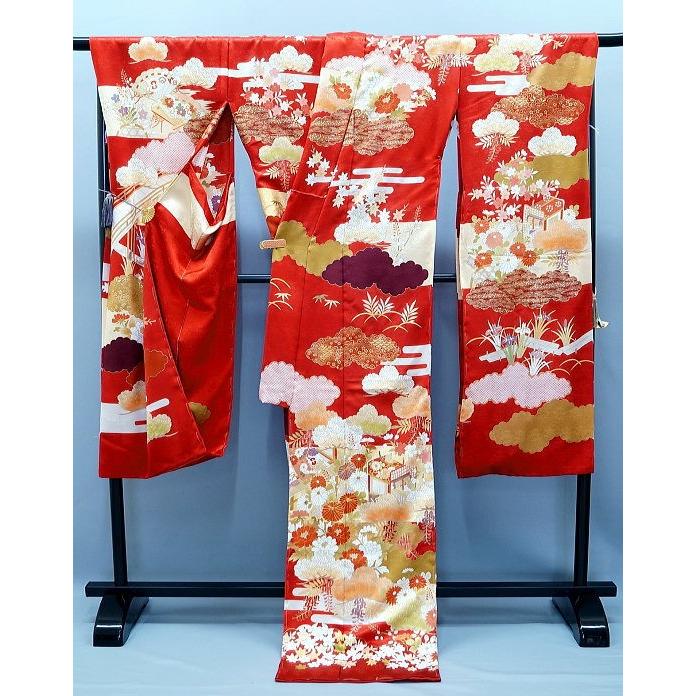 藤井寛 落款入 振袖 未仕立て品 仮絵羽 鶴 七宝繋ぎ 金駒 金彩 紋意匠