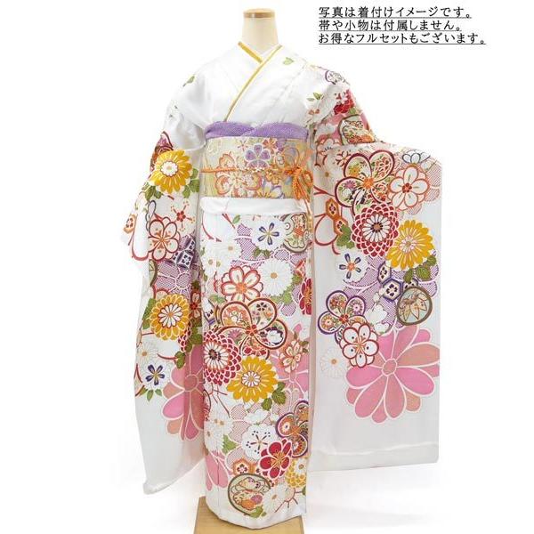 決算セール】仕立て付き 正絹 振袖単品 古典柄 花柄 新品 f-015-t 白