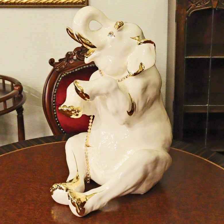 陶器 動物 ゾウ 置物 イタリア製 完成品 アニマルオブジェ AHURA 1495C