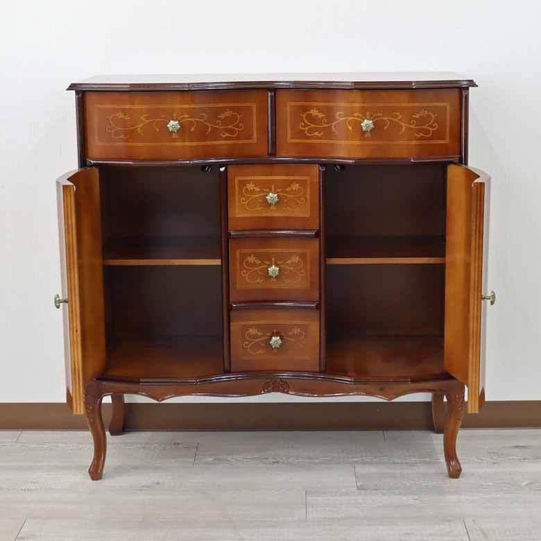 チェスト 木製 象嵌 猫脚 ローキャビネット 88cm サイドボード 119