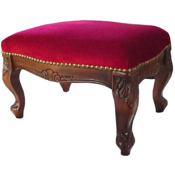 イタリア製 足置き フットスツール レッドモケット 猫脚 アンティーク