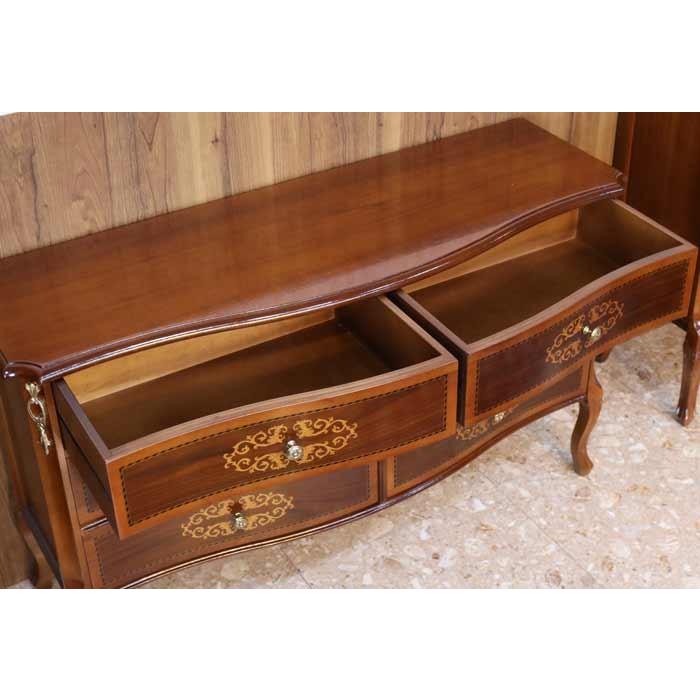 チェスト 木製 6段 完成品 茶 113cm 象嵌 ロココ調 イタリア 家具 猫脚