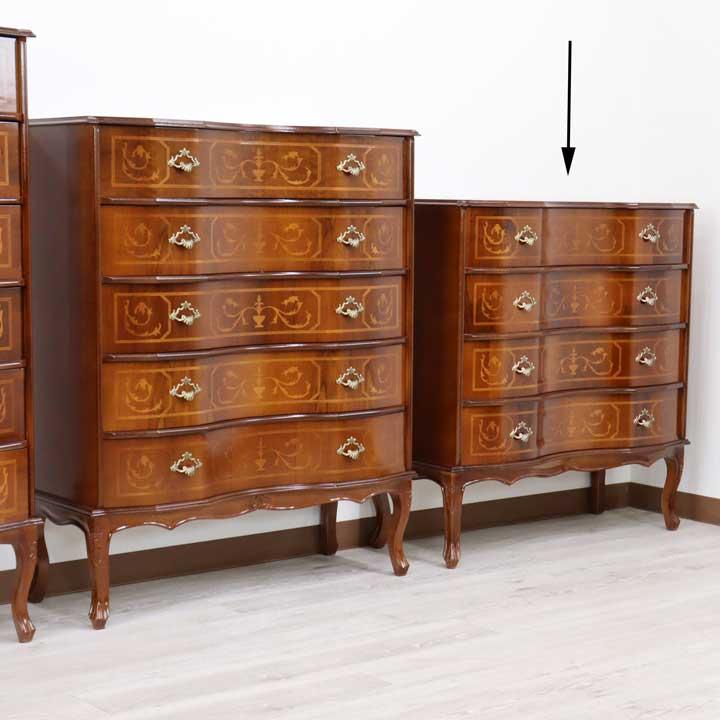 イタリア 4段 チェスト 茶 87cm 象嵌 ロココ調 家具 猫脚 完成品