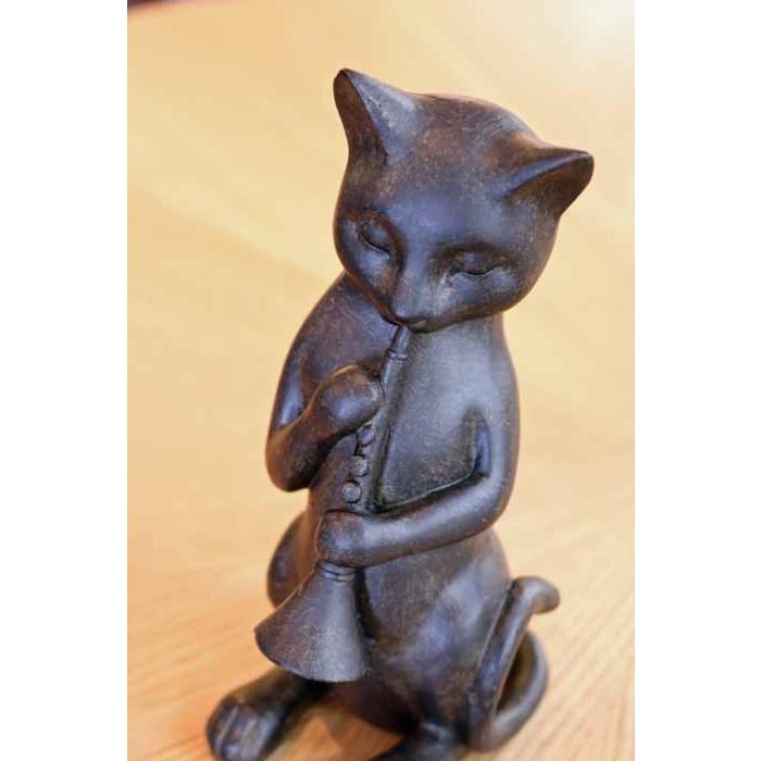 樹脂製 猫のオーケストラ クラリネット アンティーク調 ブラック 猫