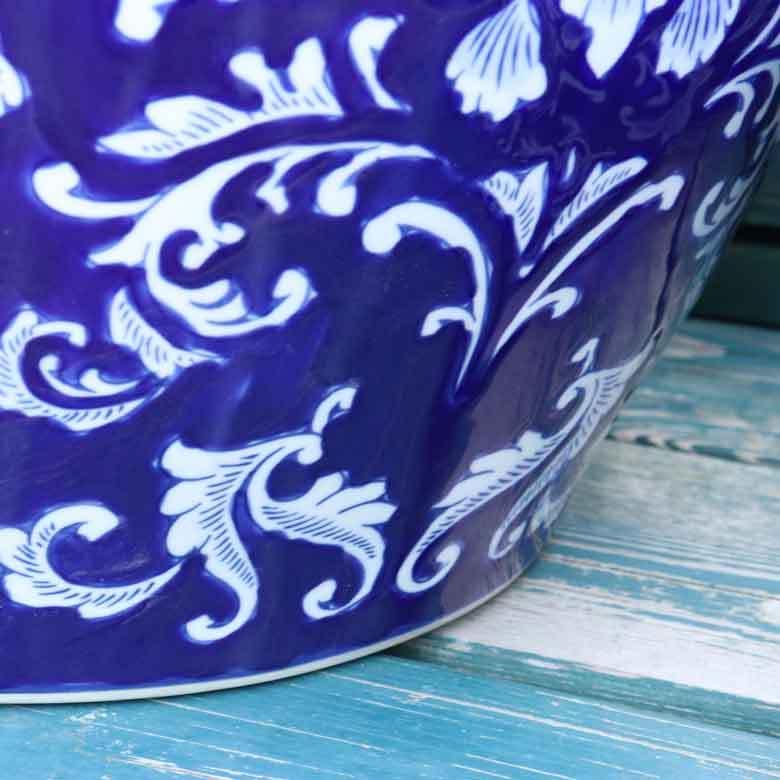 水鉢 大型 陶器 13号 ヒマワリ 青 火鉢 鉢カバー プランターカバー