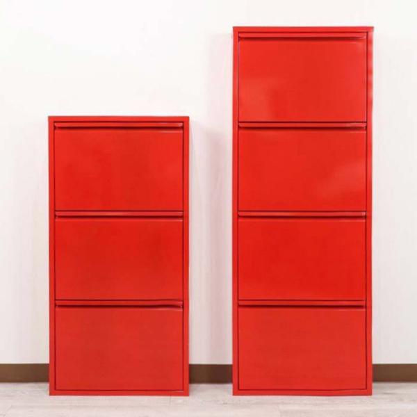 シューズボックス スリム 3段 レッド アイアン DOTTUS ドッタス