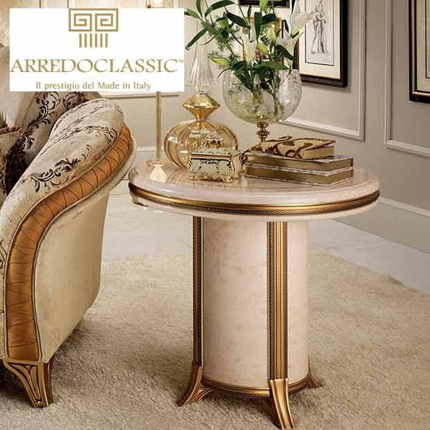 値下 イタリア製 クラシカル家具 象嵌装飾 ラウンドサイドテーブル 棚