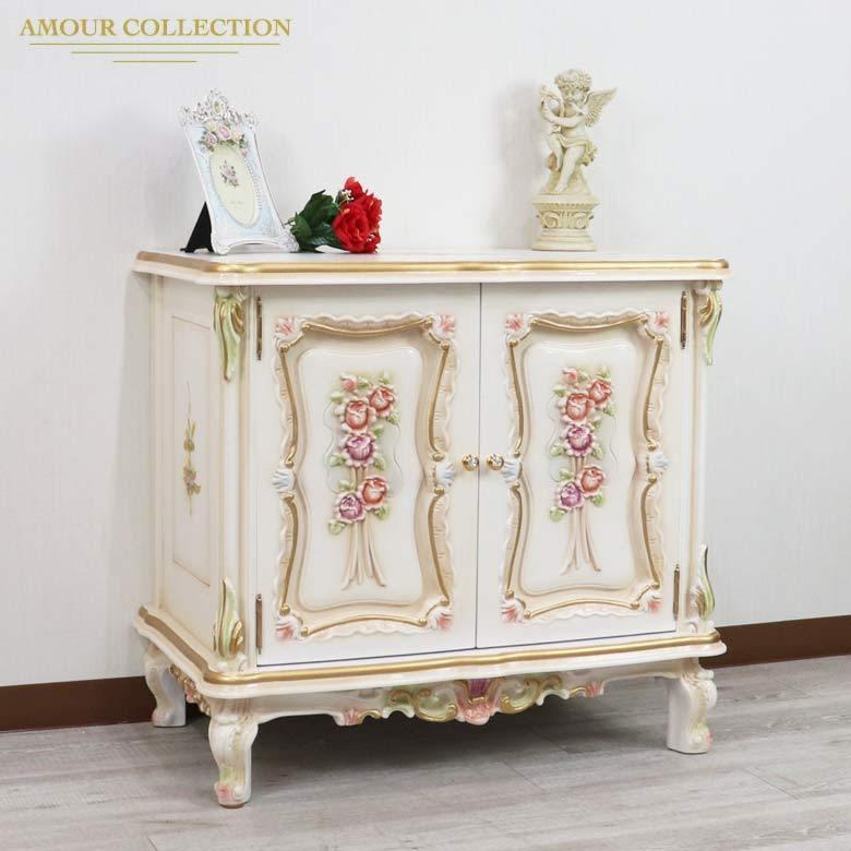 ロココ調 サイドボード 84cm リビングボード キャビネット 完成品 猫脚