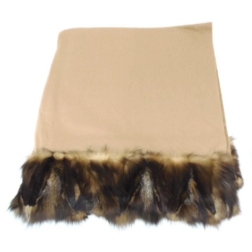 FENDI（フェンディ） ファー付き大判ストール ベージュ カシミヤ100