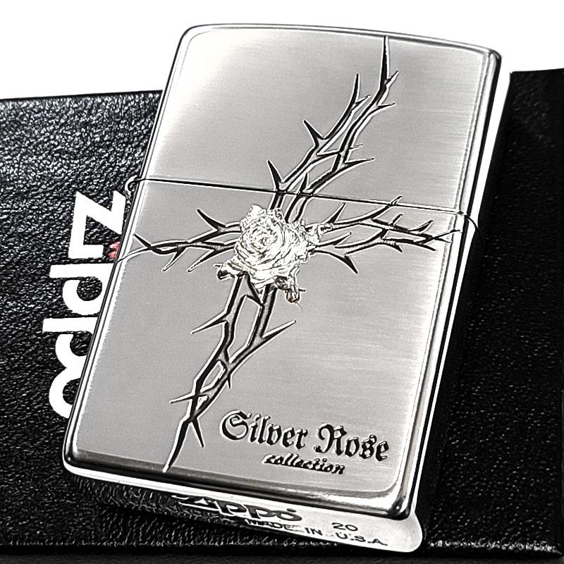 ZIPPO（ジッポー） ライター ローズ 純銀メタル クロス 薔薇 シルバー