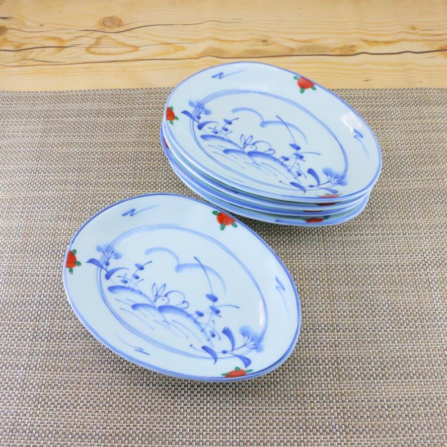 焼き物皿 美濃焼 楕円皿 赤絵うさぎ雲形皿（小）（5枚セット） 魚 串