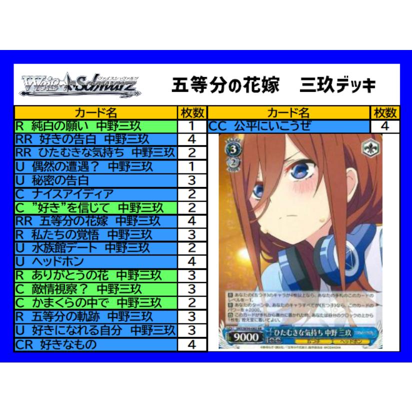 ヴァイス 五等分の花嫁 三玖 デッキ SR多め ヴァイスシュヴァルツ 五等