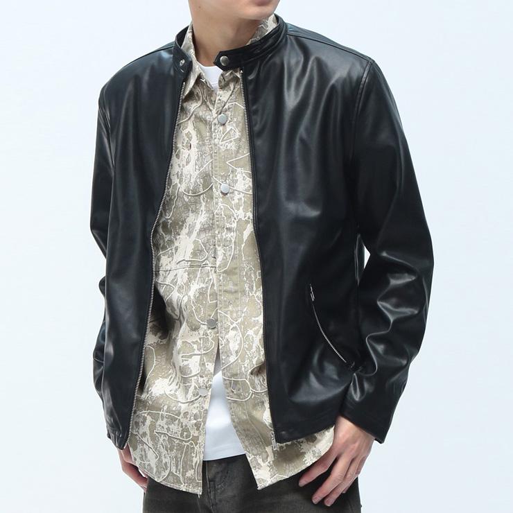 S＆SONS (エスアンドサンズ) 合成皮革 シングル ライダース ジャケット