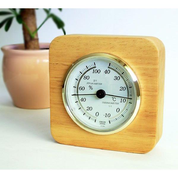 木枠入り温湿度計 卓上/壁掛 CR-620 クレセル アナログ温度計 木製