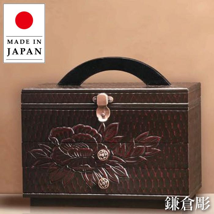 鎌倉彫 ソーイングボックス 木製 裁縫箱 おしゃれ 針箱 日本製 裁縫