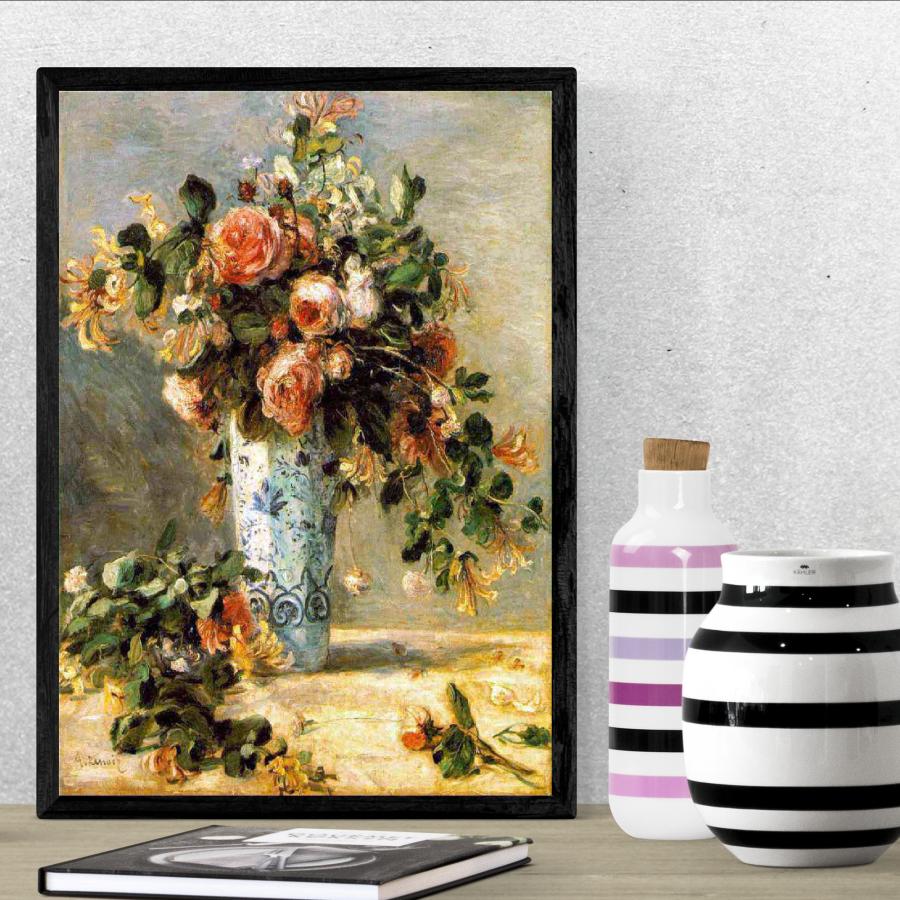 ピエール オーギュスト ルノワール デルフト焼きの花瓶のバラと